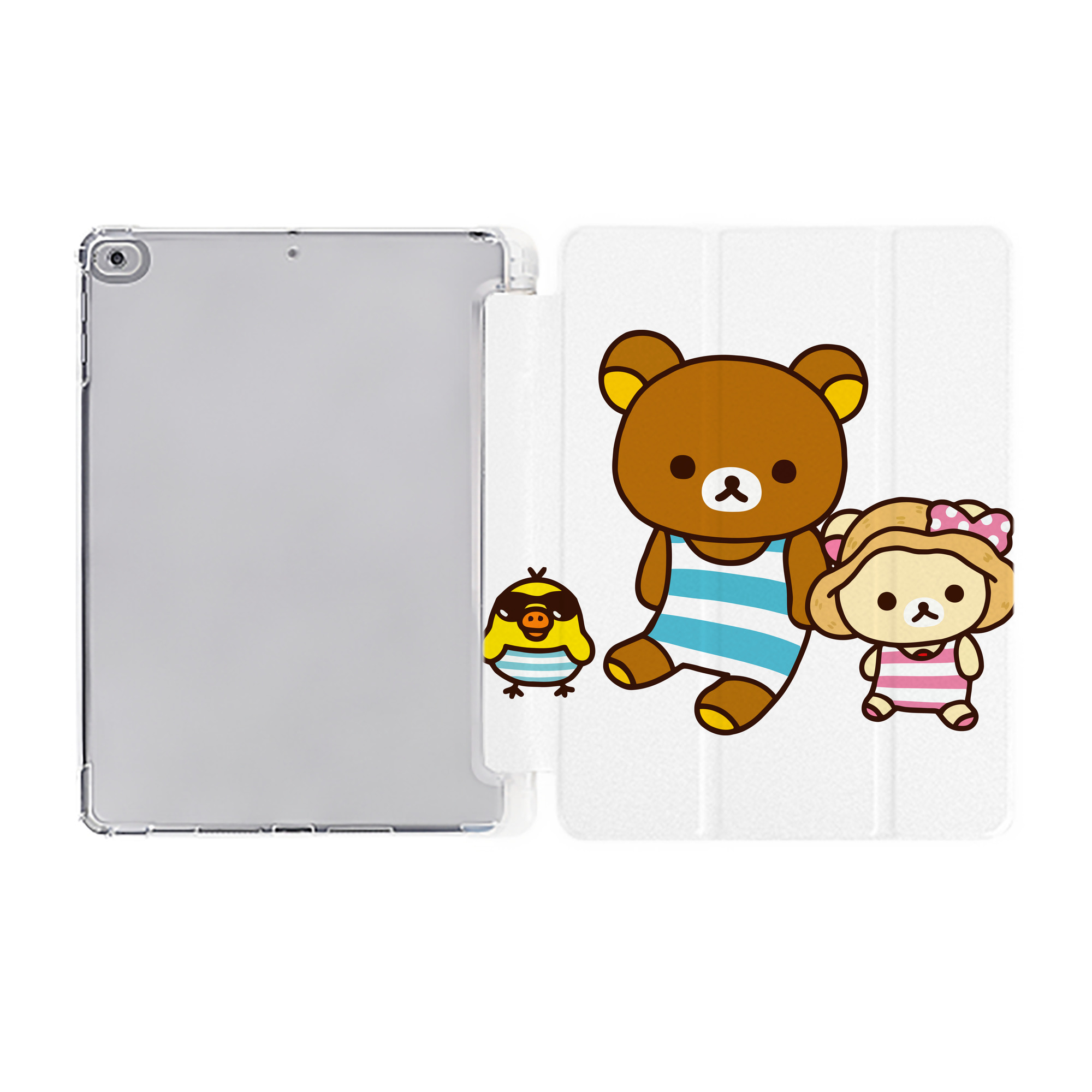 （画像用） リラックマ リラックマ キイロイトリ Rilakkuma Korilakkuma Kiiroitori IPad ケース ペン収納付き 三つ折りスタンド PUレザー×シリコン 対応機種9.5/10.5/10.9インチ